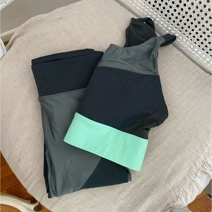 Green workout leggings and bra set